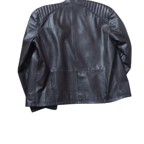 John Varvatos Lambskin | Leather Motorcycle | Ribbed Bomber Jacket | Cognac - Picture 9 of 10